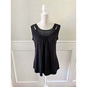 Susan Lawrence Black Embellished Cutout Shoulder Tank Top M Stretch